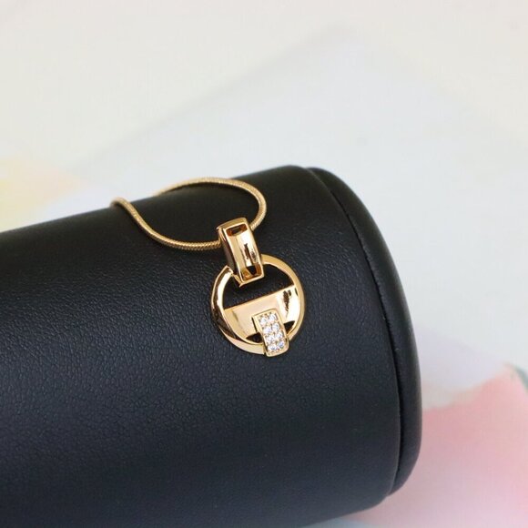 "Rose Gold Circle Pendant with Geometric Design and CZ Accents, XPPT1398 - Picture 4 of 13